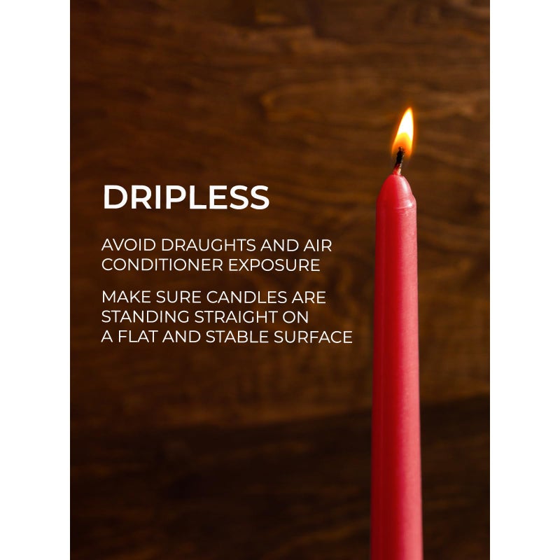 CANDWAX 10 inch Red Taper Candles Set of 12 - Dripless and Long Burning Red Candlesticks - Perfect as Christmas Candlesticks for Dinner or Holiday Home Decor - Christmas Candle Sticks - Image 4